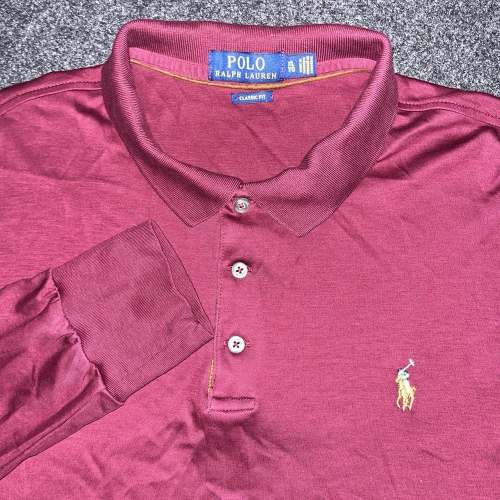 Polo by Ralph Lauren Polo Long‎ Sleeve Polo Shirt Maroon Mens XXL Flesh Pony